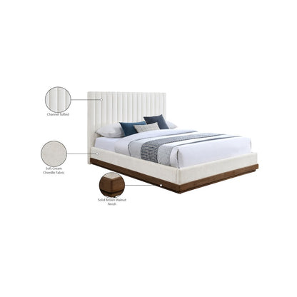 Emmet Cream Chenille Fabric King Bed