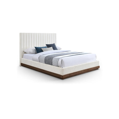 Emmet Cream Chenille Fabric King Bed