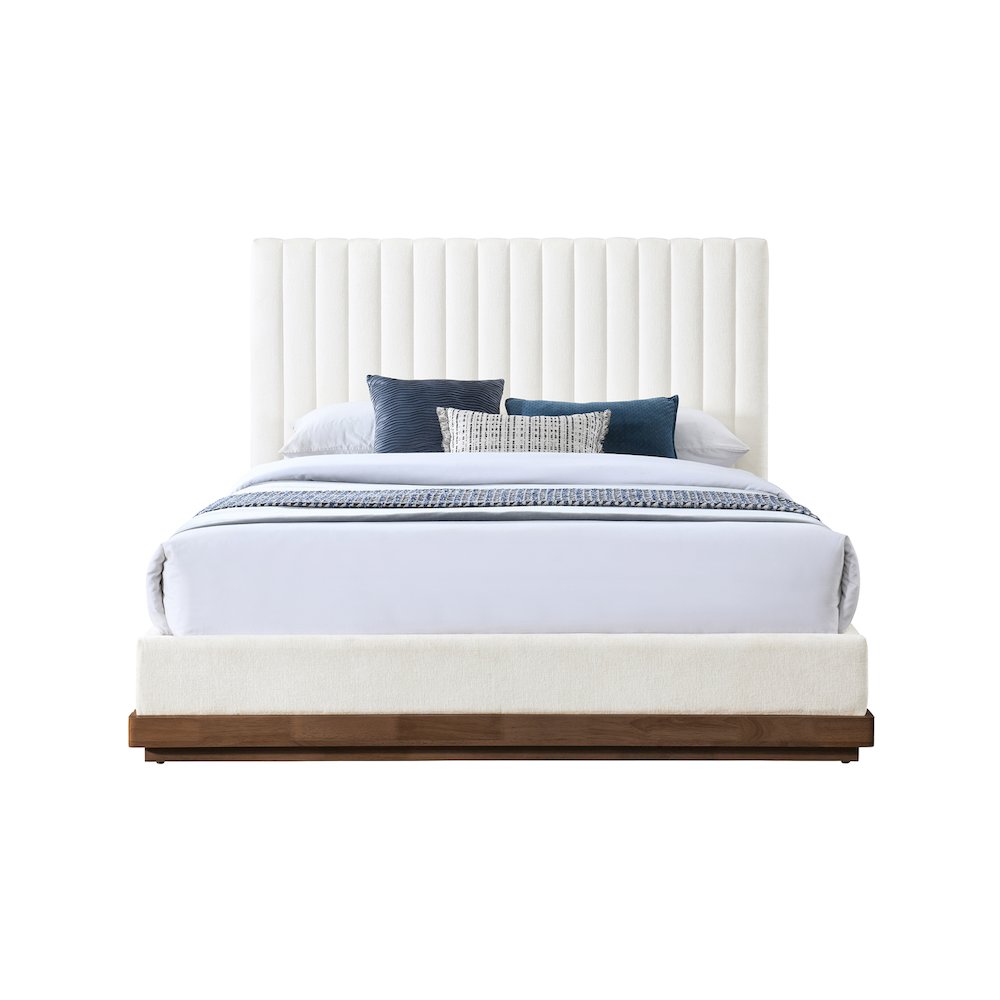 Emmet Cream Chenille Fabric King Bed