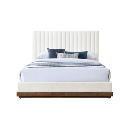 Emmet Cream Chenille Fabric King Bed