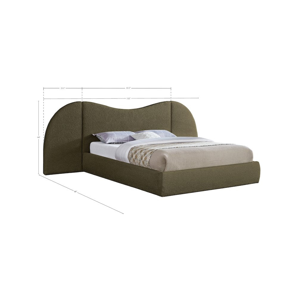 Everest Olive Green Boucle Fabric King Bed