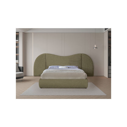 Everest Olive Green Boucle Fabric King Bed