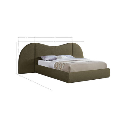 Everest Olive Green Boucle Fabric Queen Bed