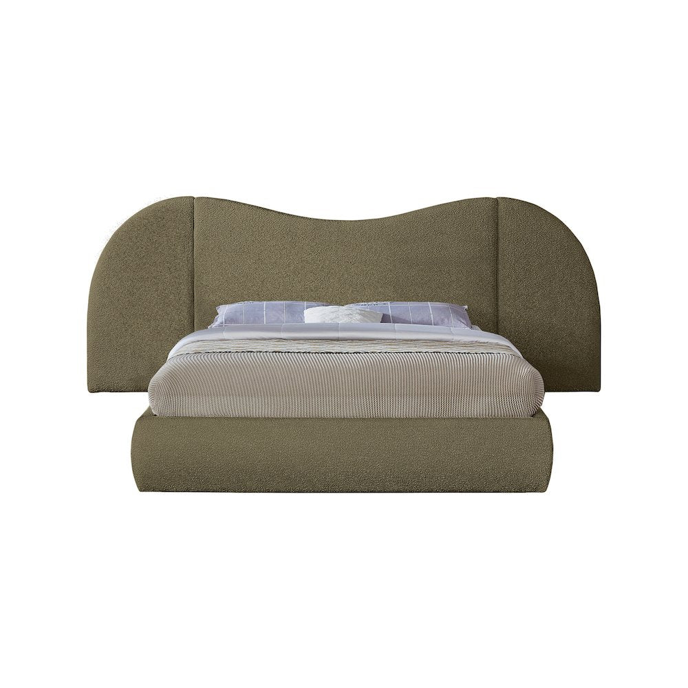 Everest Olive Green Boucle Fabric Queen Bed