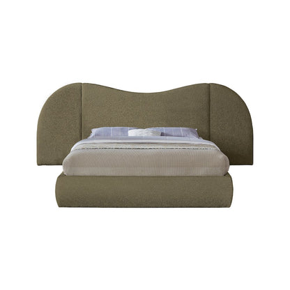 Everest Olive Green Boucle Fabric Queen Bed