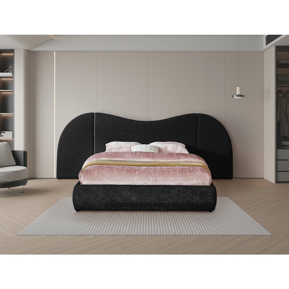 Everest Black Linen Textured Fabric Queen Bed