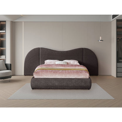 Everest Brown Linen Textured Fabric Queen Bed