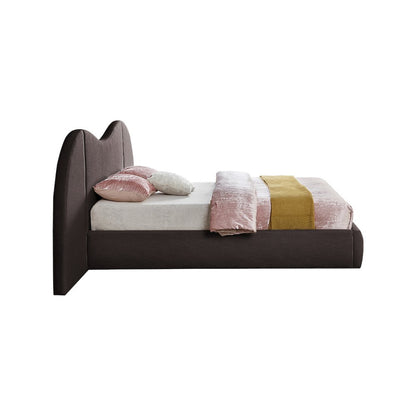 Everest Brown Linen Textured Fabric Queen Bed