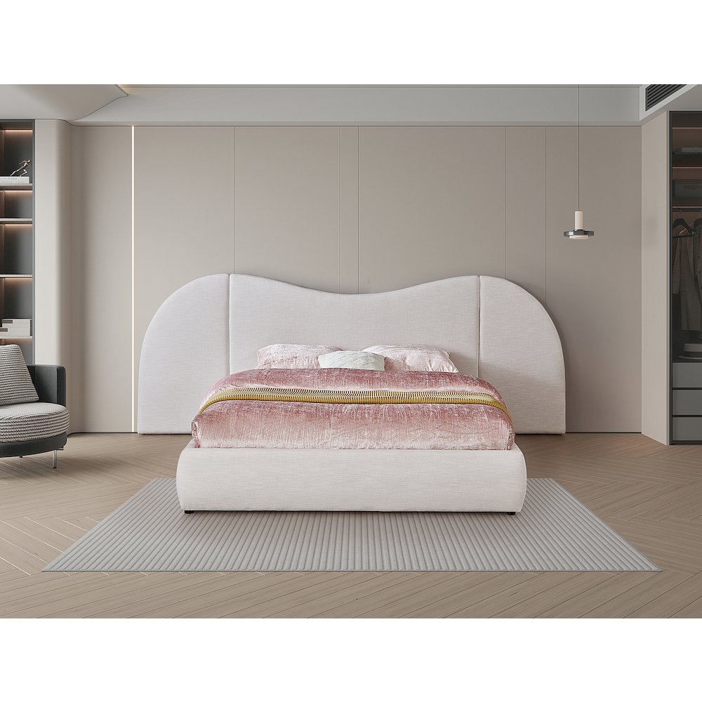 Everest Cream Linen Textured Fabric King Bed