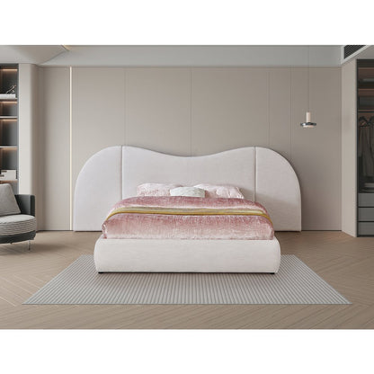 Everest Cream Linen Textured Fabric King Bed