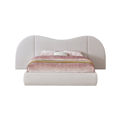 Everest Cream Linen Textured Fabric Queen Bed