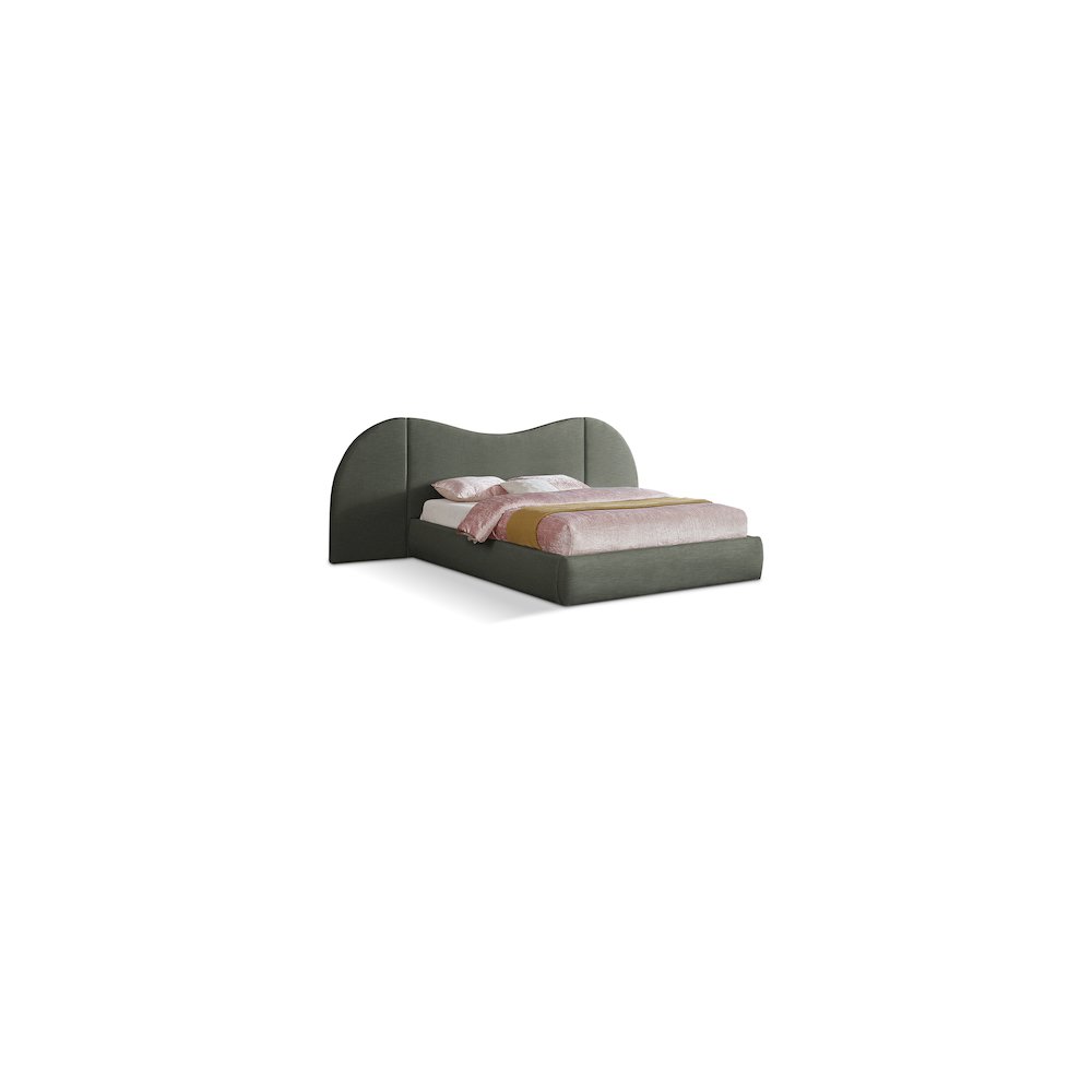 Everest Olive Green Linen Textured Fabric King Bed