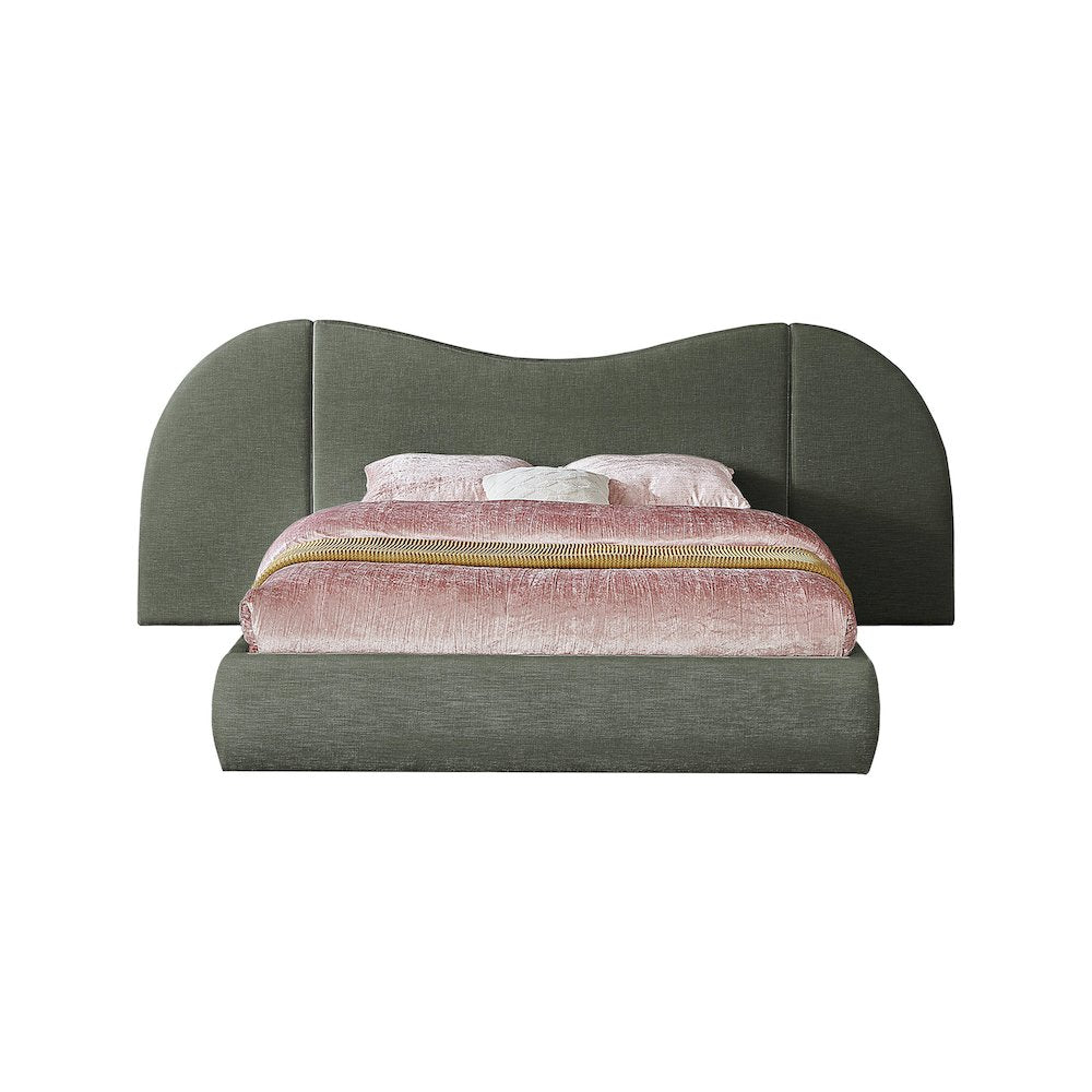 Everest Olive Green Linen Textured Fabric King Bed