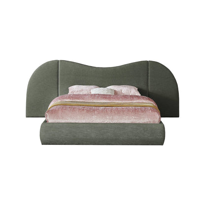 Everest Olive Green Linen Textured Fabric King Bed