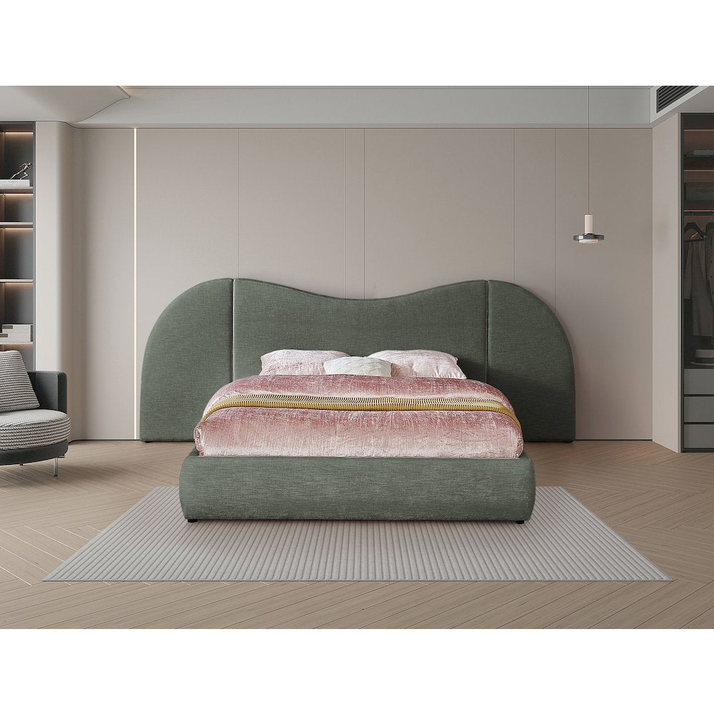 Everest Olive Green Linen Textured Fabric King Bed
