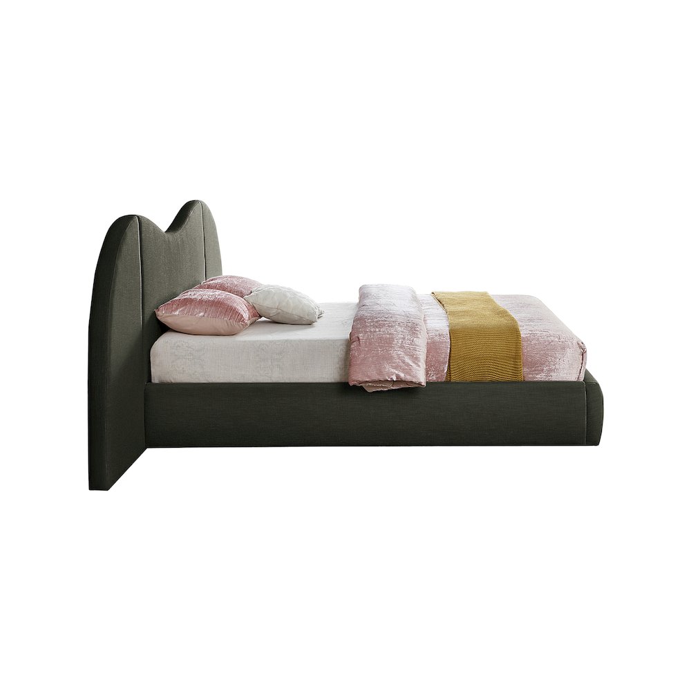 Everest Olive Green Linen Textured Fabric King Bed
