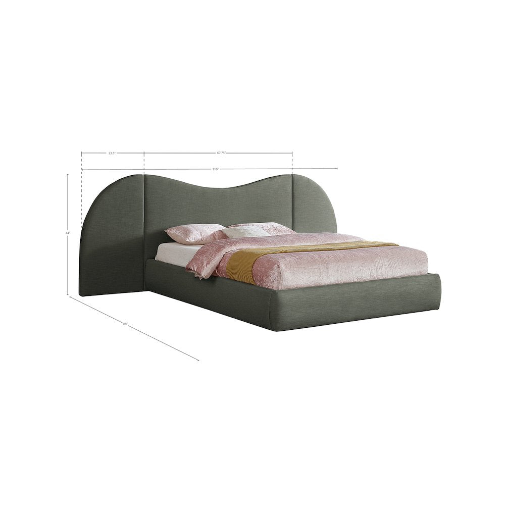 Everest Olive Green Linen Textured Fabric Queen Bed