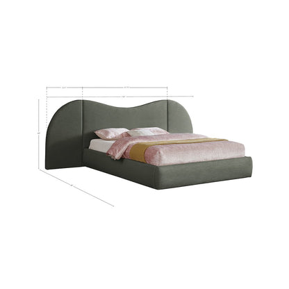 Everest Olive Green Linen Textured Fabric Queen Bed