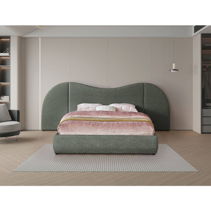 Everest Olive Green Linen Textured Fabric Queen Bed