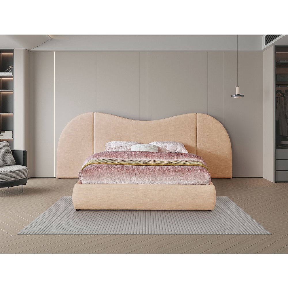 Everest Tan Linen Textured Fabric Queen Bed