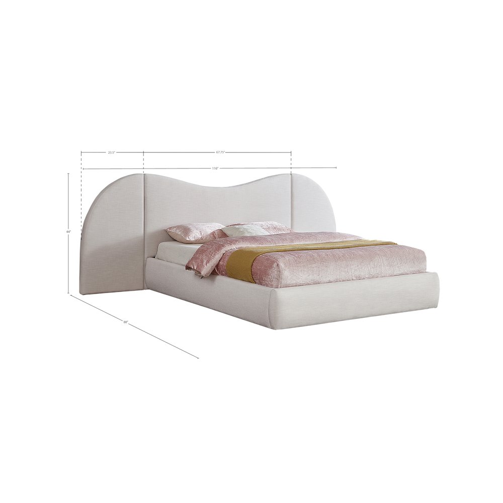 Everest White Linen Textured Fabric Queen Bed