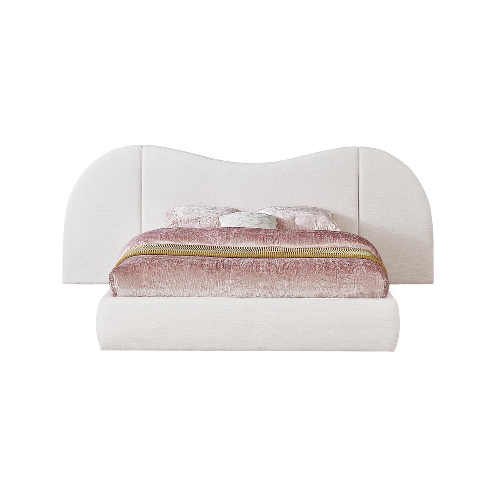Everest White Linen Textured Fabric Queen Bed