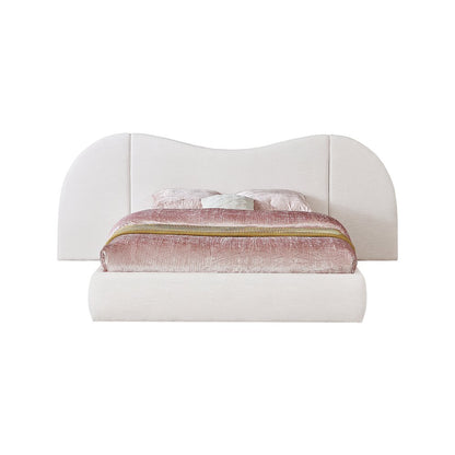 Everest White Linen Textured Fabric Queen Bed
