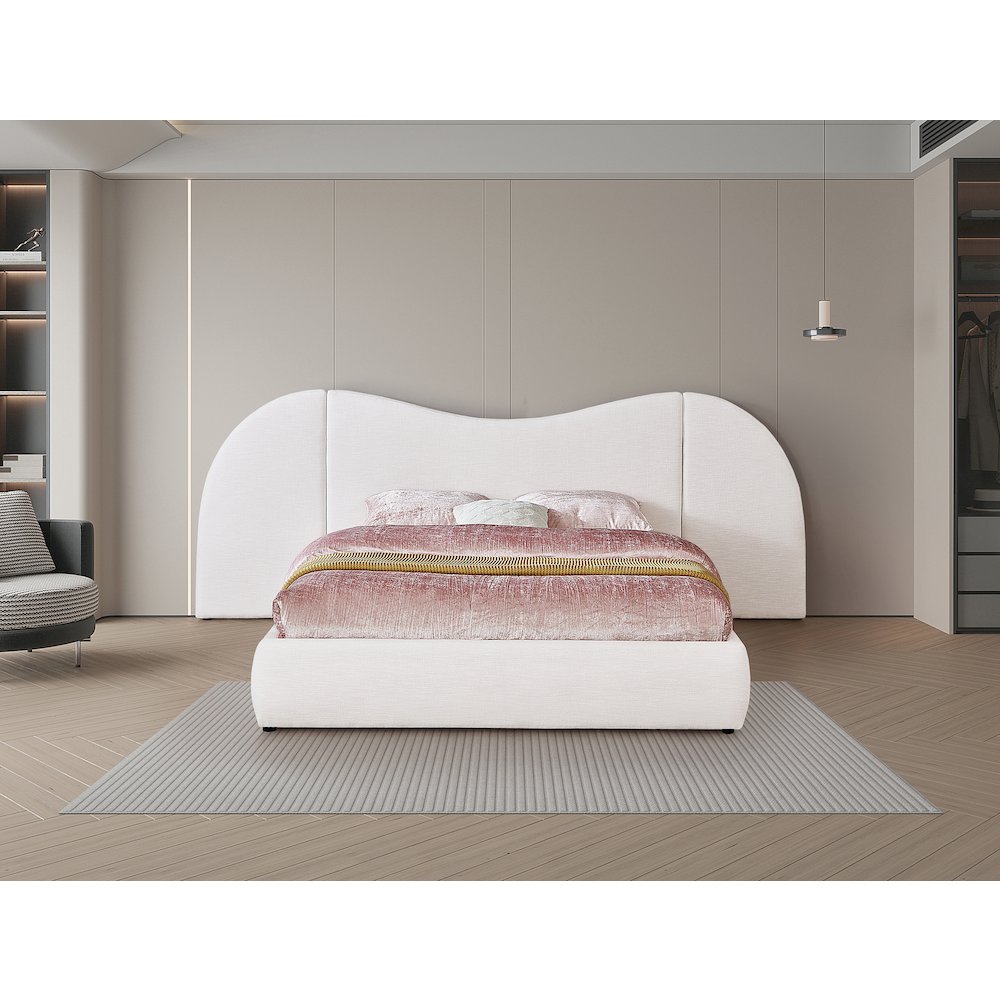 Everest White Linen Textured Fabric Queen Bed