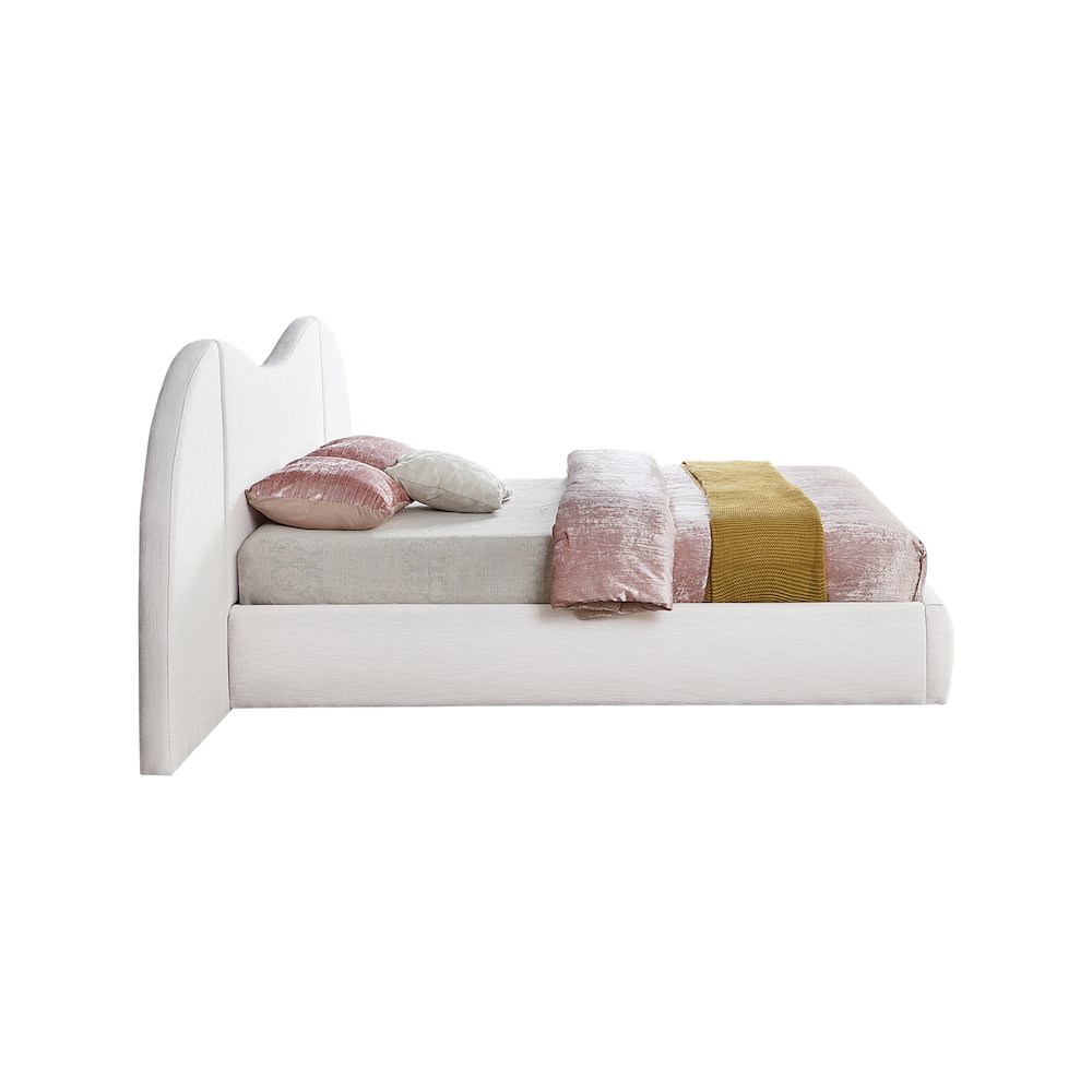 Everest White Linen Textured Fabric Queen Bed