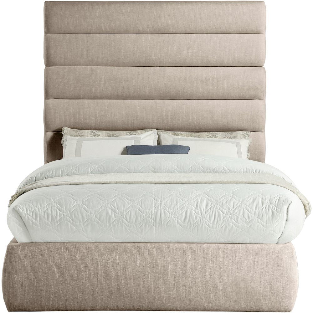 Adam Beige Linen Textured Fabric Full Bed