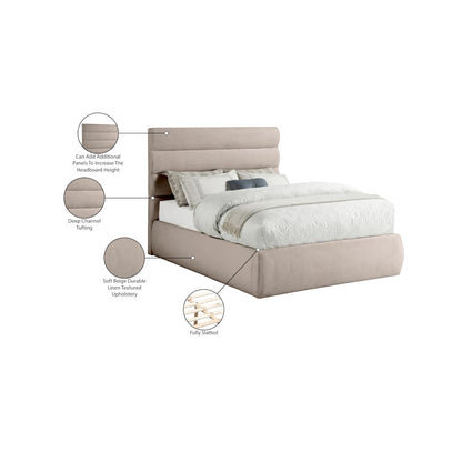 Adam Beige Linen Textured Fabric Full Bed