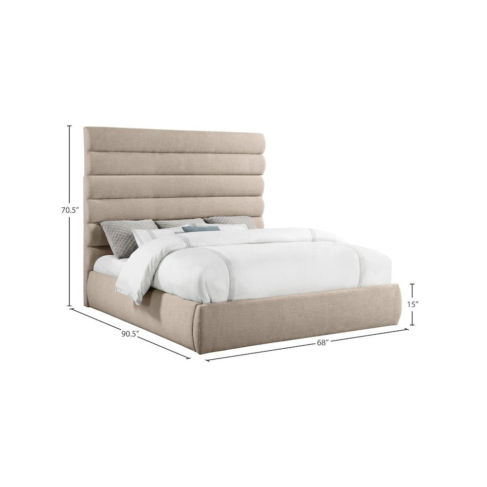 Adam Beige Linen Textured Fabric King Bed
