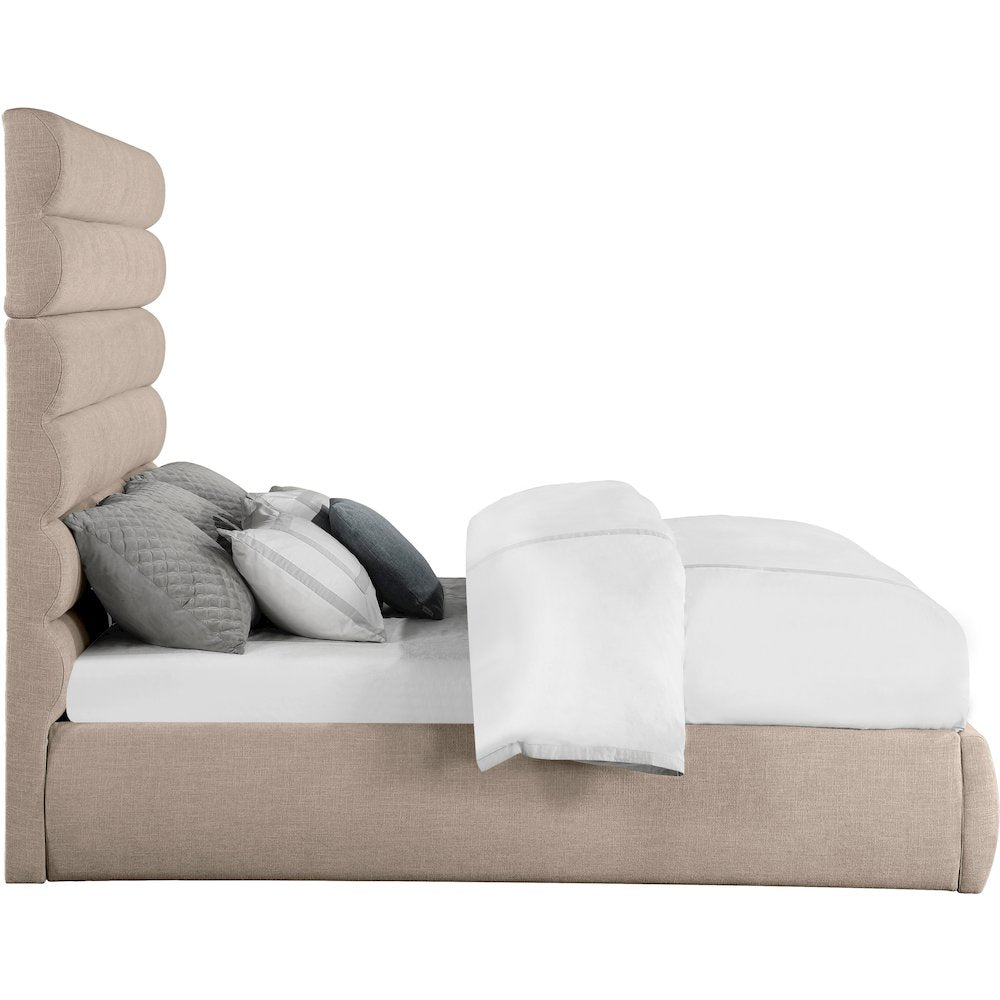 Adam Beige Linen Textured Fabric King Bed