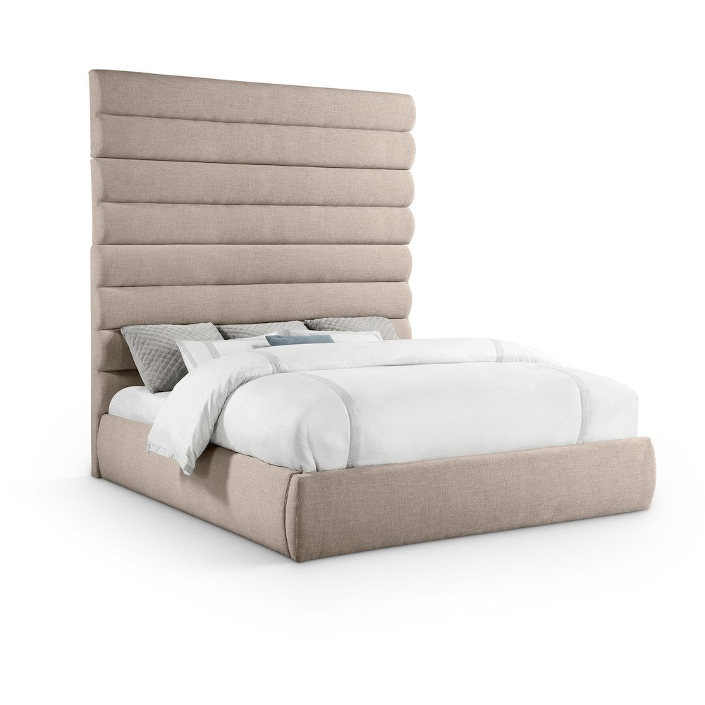 Adam Beige Linen Textured Fabric King Bed
