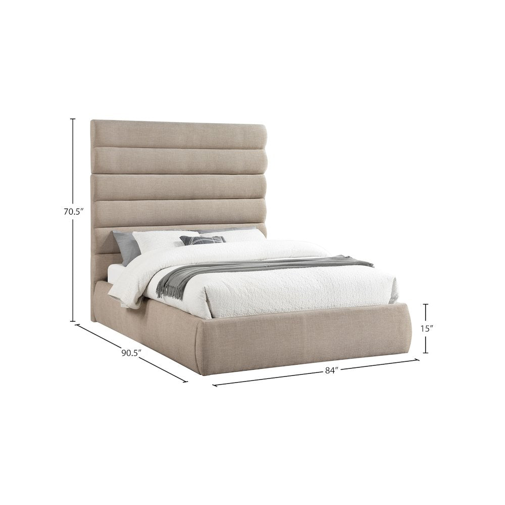 Adam Beige Linen Textured Fabric Queen Bed