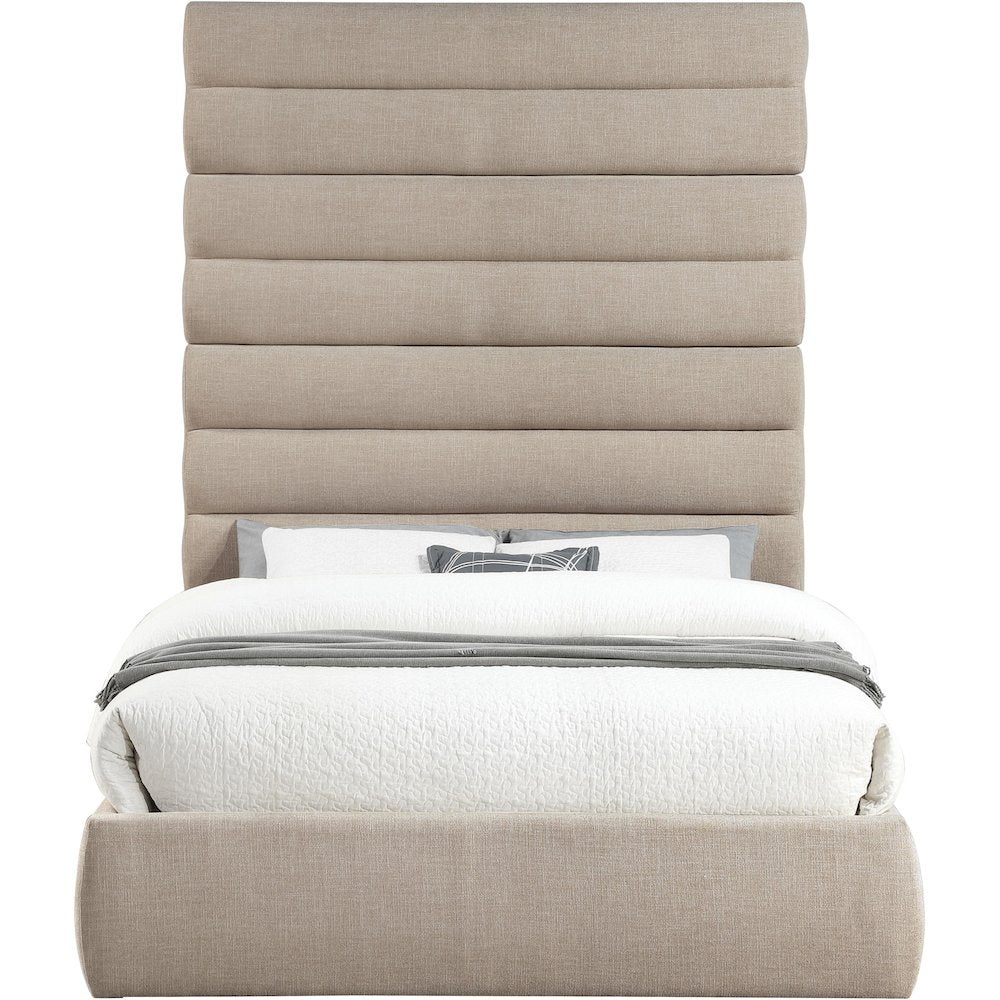 Adam Beige Linen Textured Fabric Queen Bed