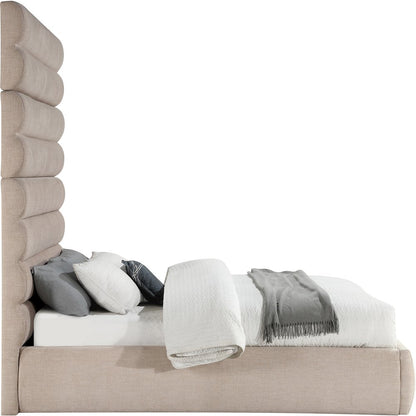 Adam Beige Linen Textured Fabric Queen Bed
