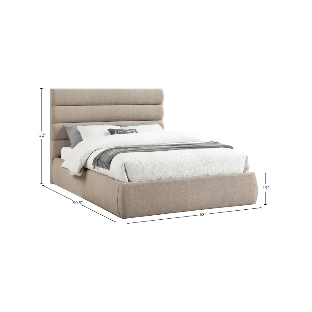 Adam Beige Linen Textured Fabric Queen Bed