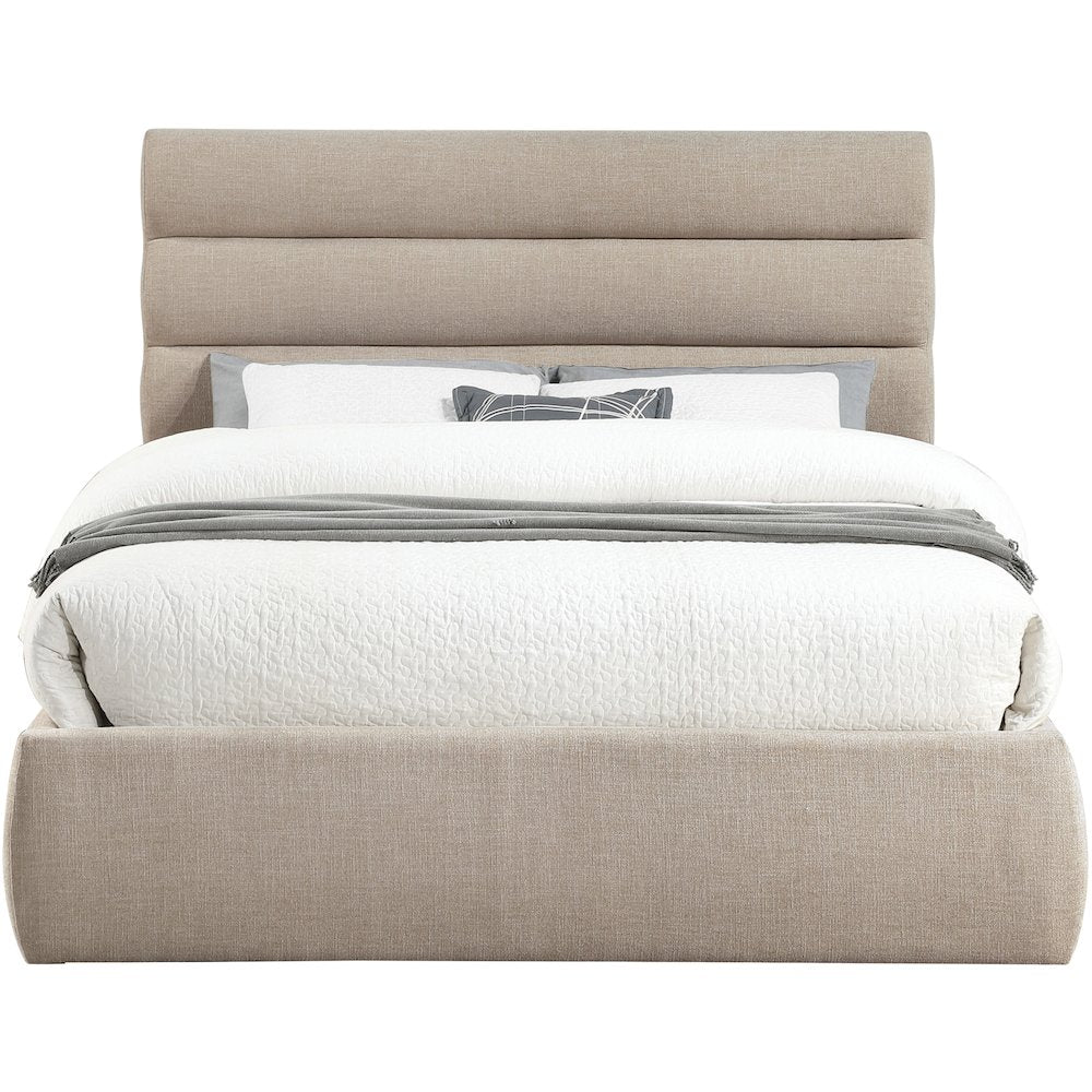 Adam Beige Linen Textured Fabric Queen Bed