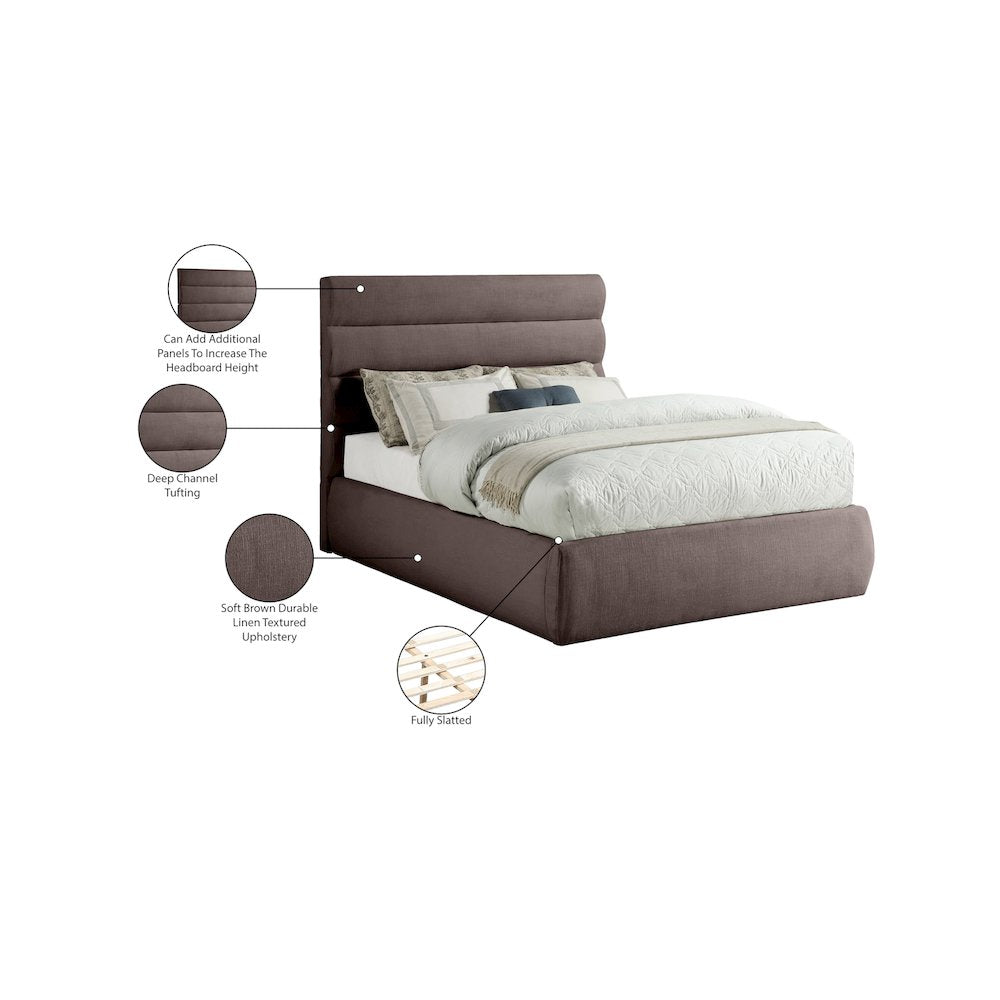 Adam Brown Linen Textured Fabric Full Bed