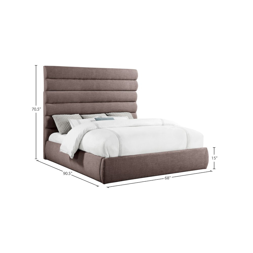 Adam Brown Linen Textured Fabric King Bed