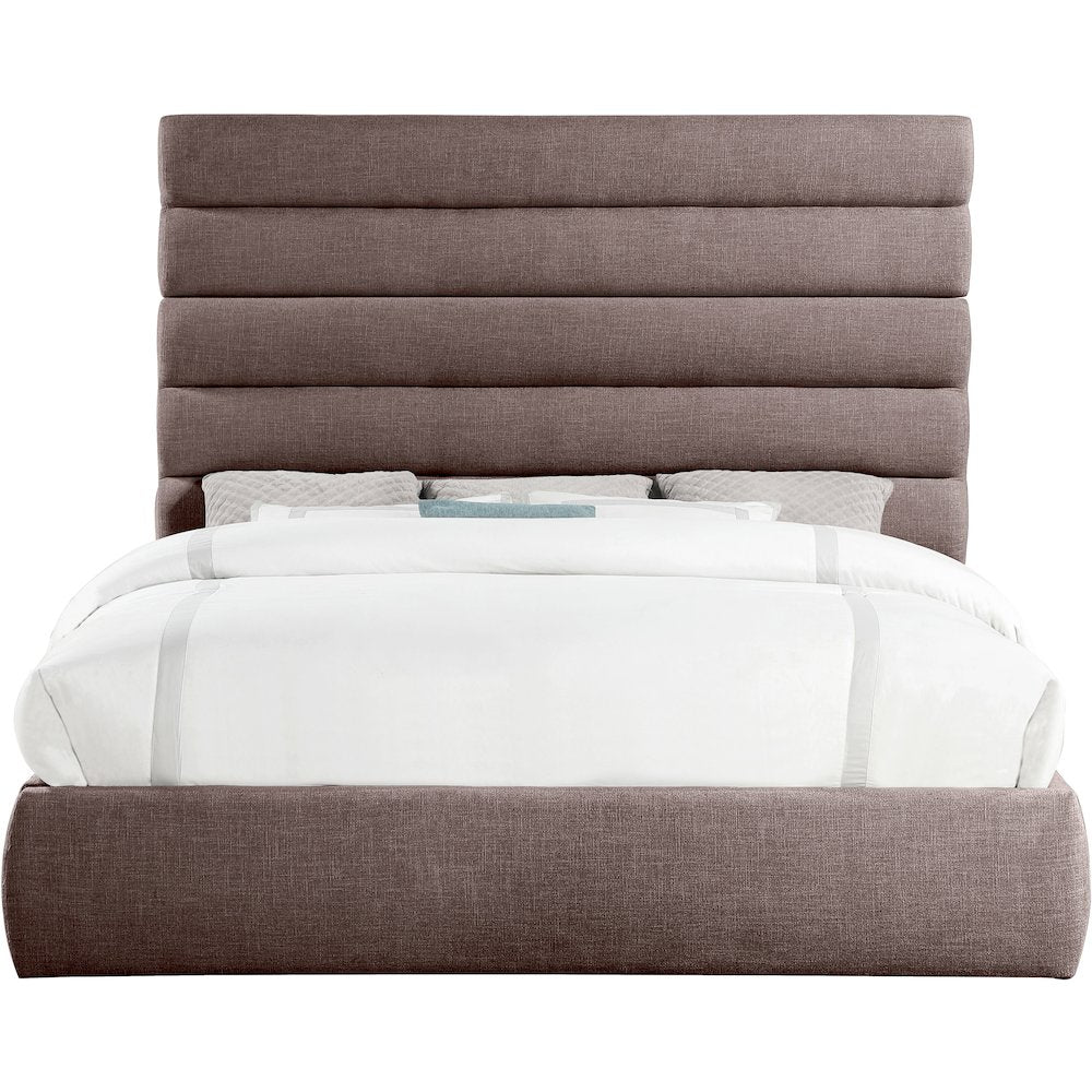 Adam Brown Linen Textured Fabric King Bed