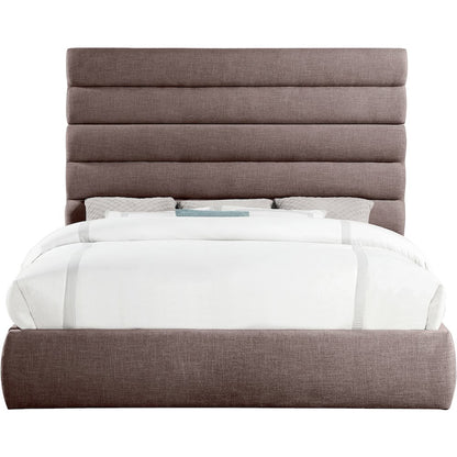 Adam Brown Linen Textured Fabric King Bed