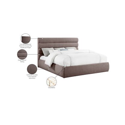 Adam Brown Linen Textured Fabric King Bed