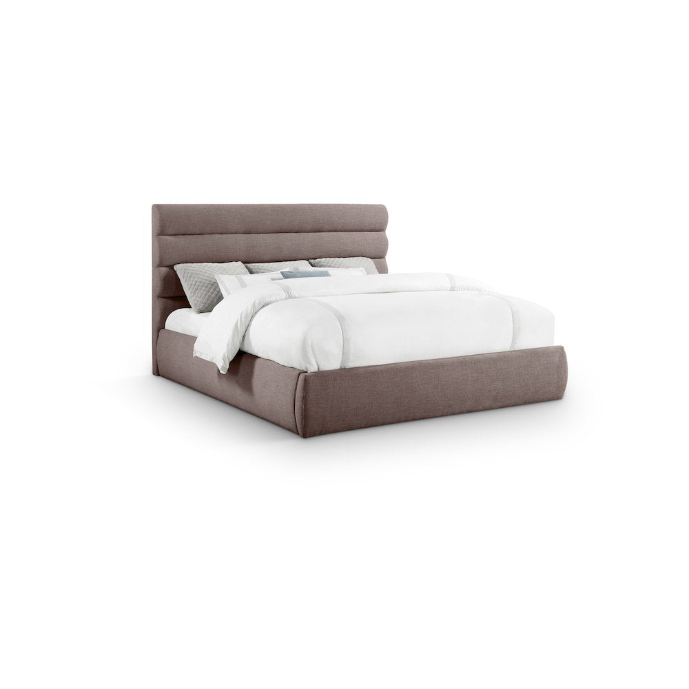 Adam Brown Linen Textured Fabric King Bed