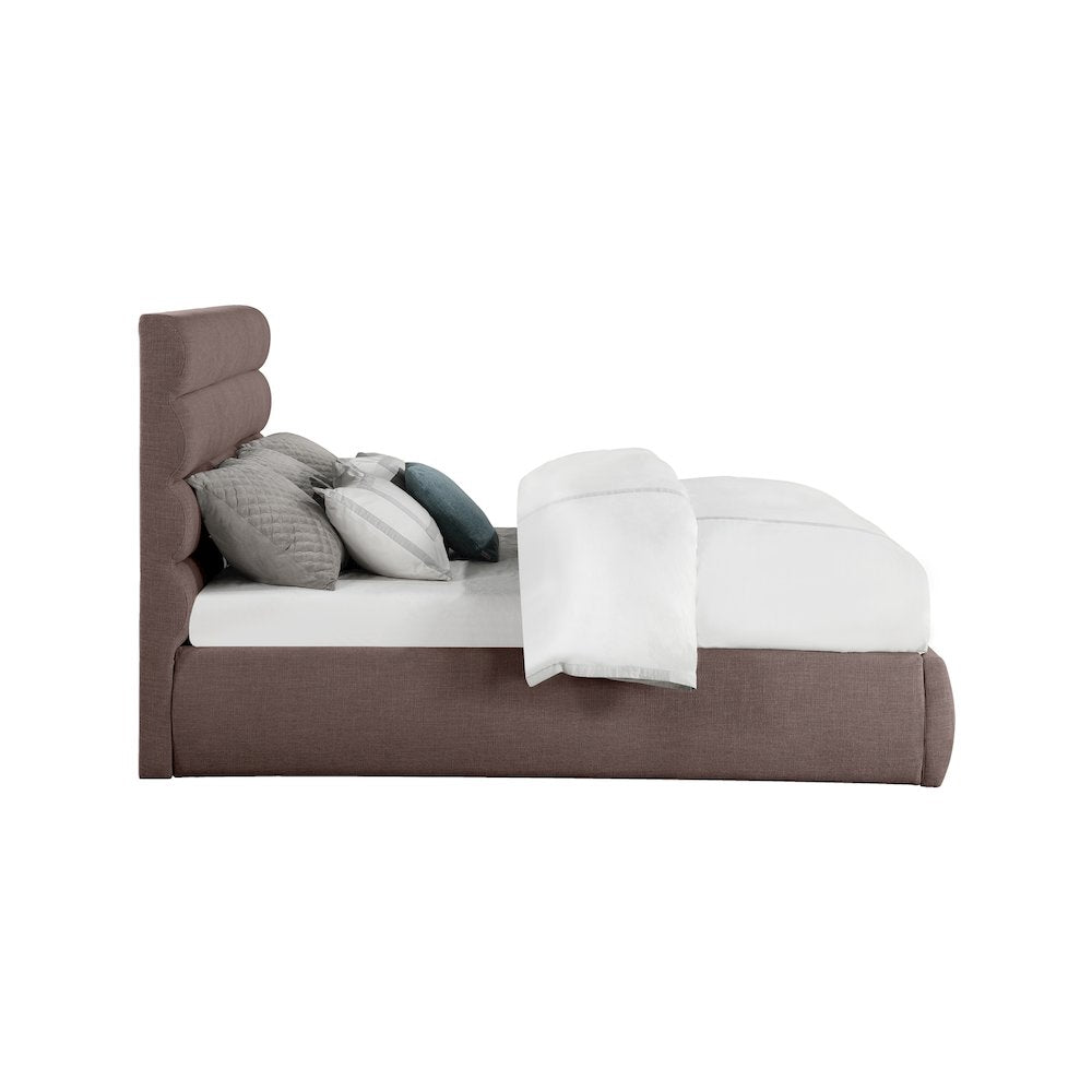 Adam Brown Linen Textured Fabric King Bed