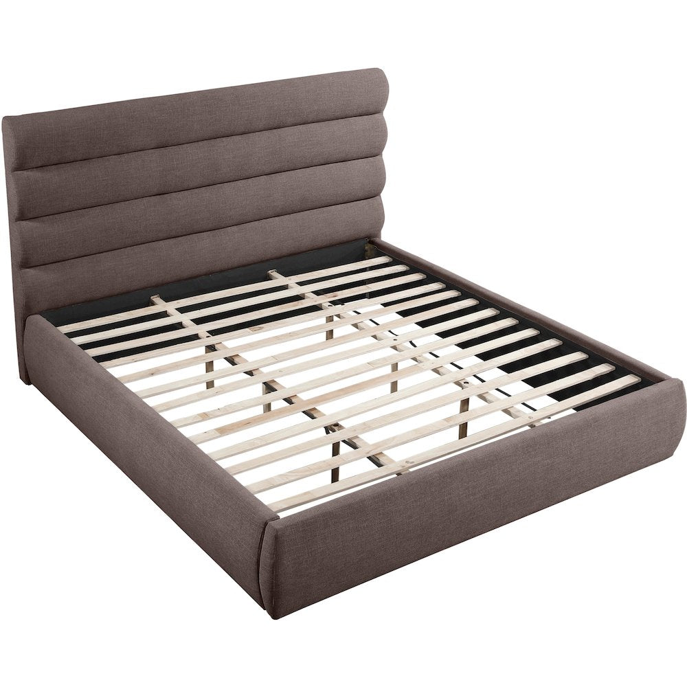 Adam Brown Linen Textured Fabric King Bed