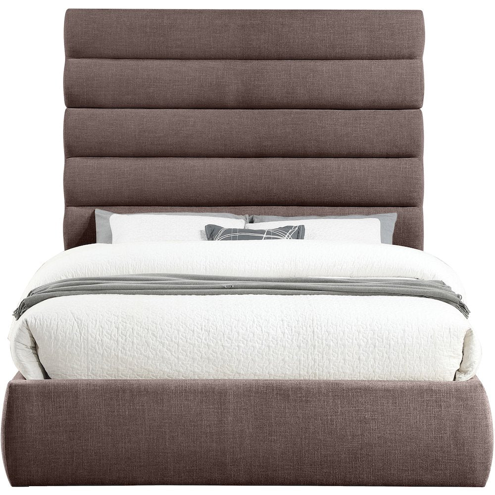 Adam Brown Linen Textured Fabric Queen Bed