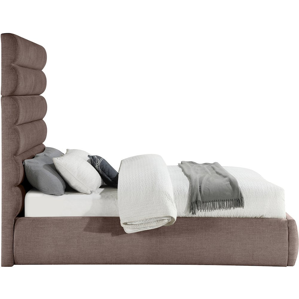 Adam Brown Linen Textured Fabric Queen Bed