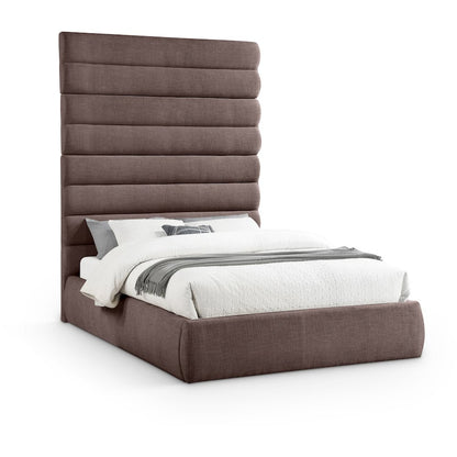 Adam Brown Linen Textured Fabric Queen Bed